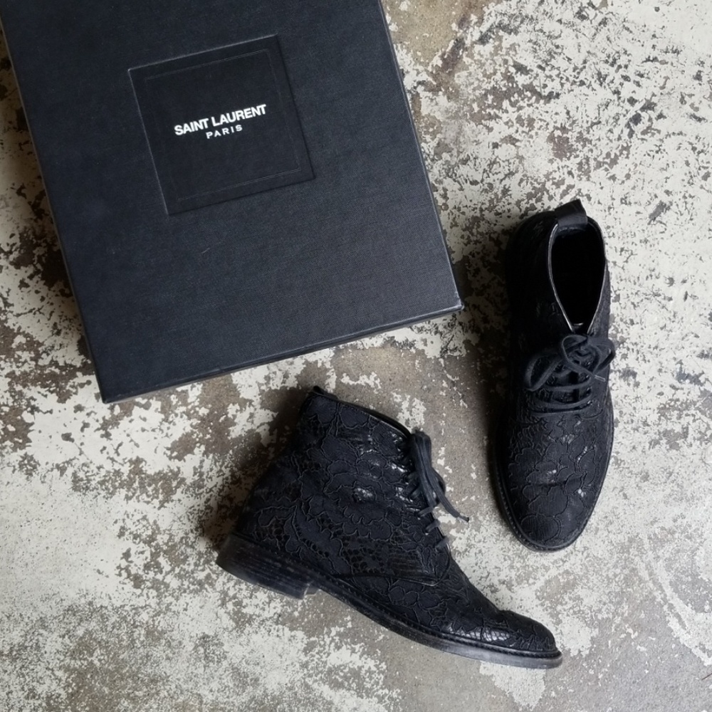 Saint Laurent YSL Black Lace Applique Booties